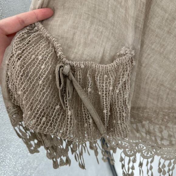 Lagenlook Tan Scoop Neck Embroidered Crochet Tassel Cover-Up Tank Top One Size - Picture 5 of 10